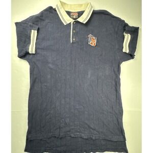 Stitches Detroit Tigers‎ Polo Shirt Ribbed Embroidered Logo 2XL Navy Blue Cream